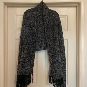 Nubby Black & Grey Fringed Scarf